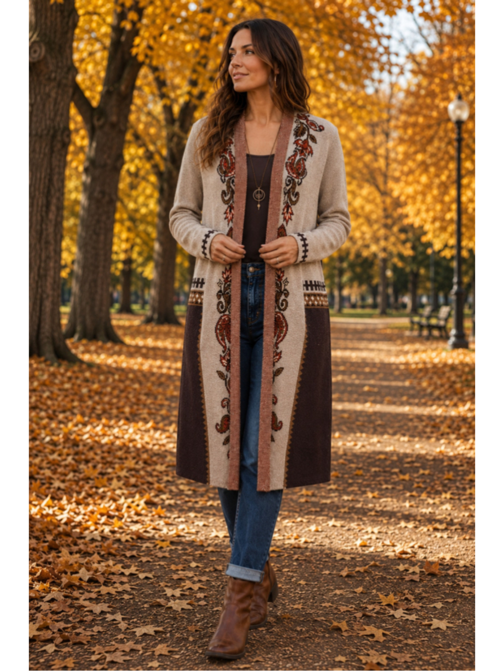 NWOT Maxsport Wool Blend Long Duster Cardigan Paisley Boho Western SMALL